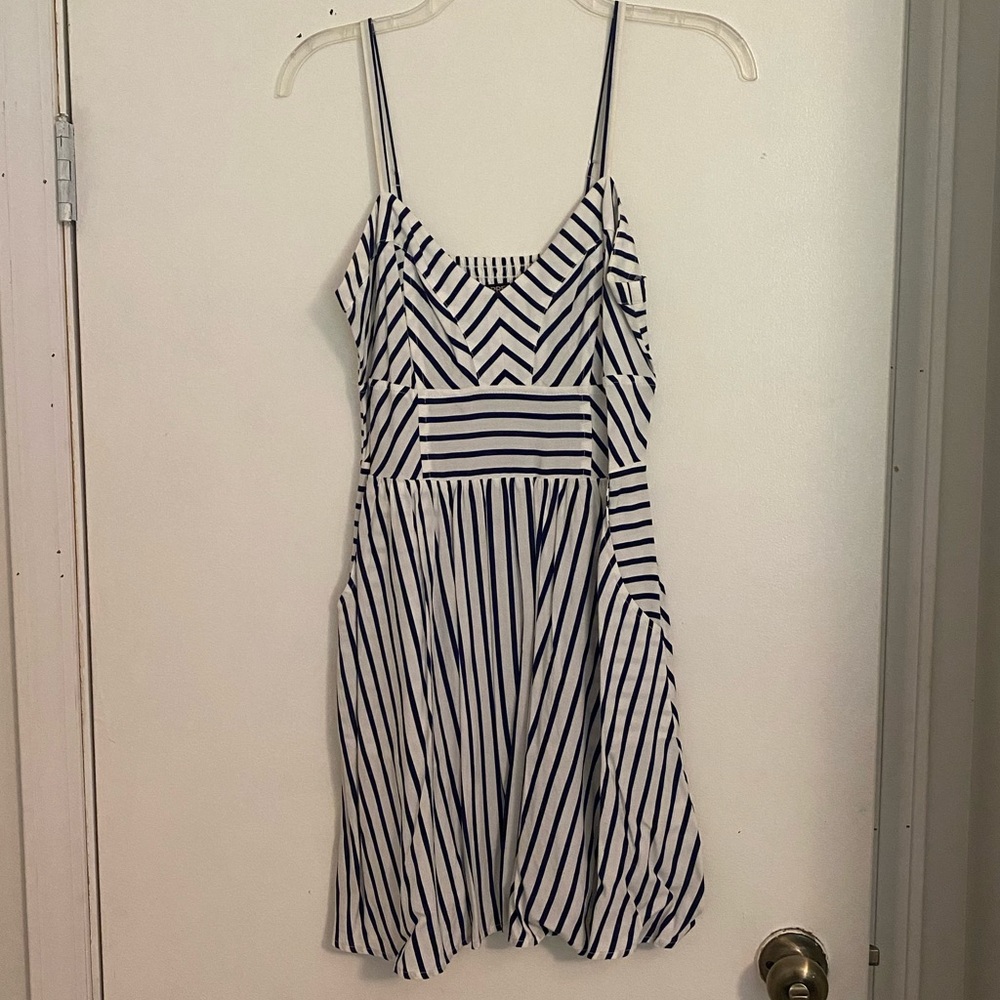 Navy blue and white striped dress